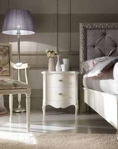 Rudy 6042 nightstand, Bedside table in Tulipwood, with artisanal decoration in relief, classical style