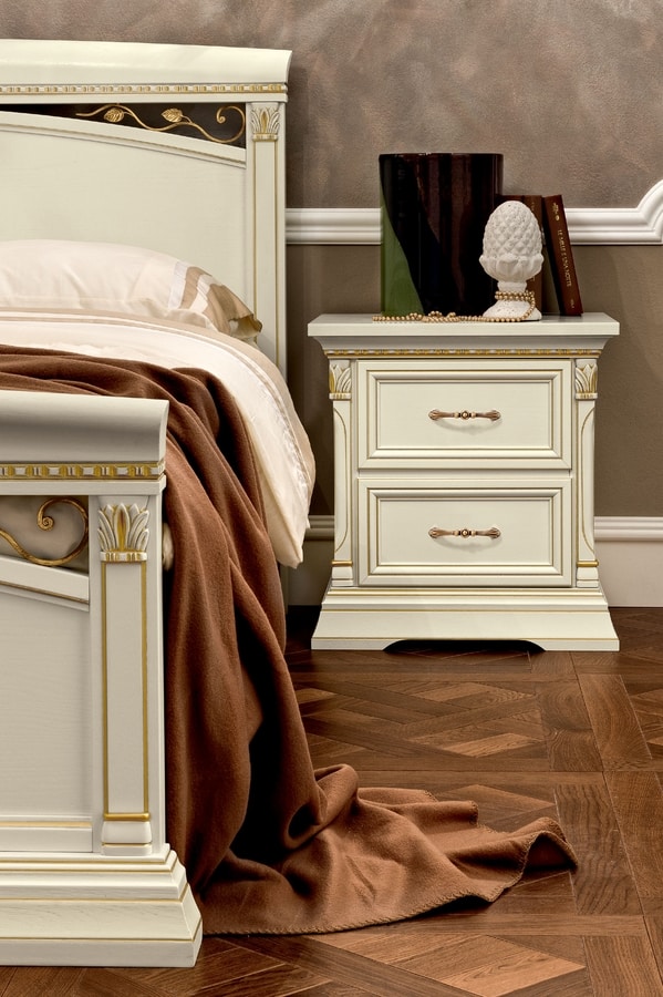 Treviso bedside table, Wooden bedside table with two drawers