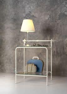 Versilia nightstand, Classic bedside table in metal and glass, for hotel room