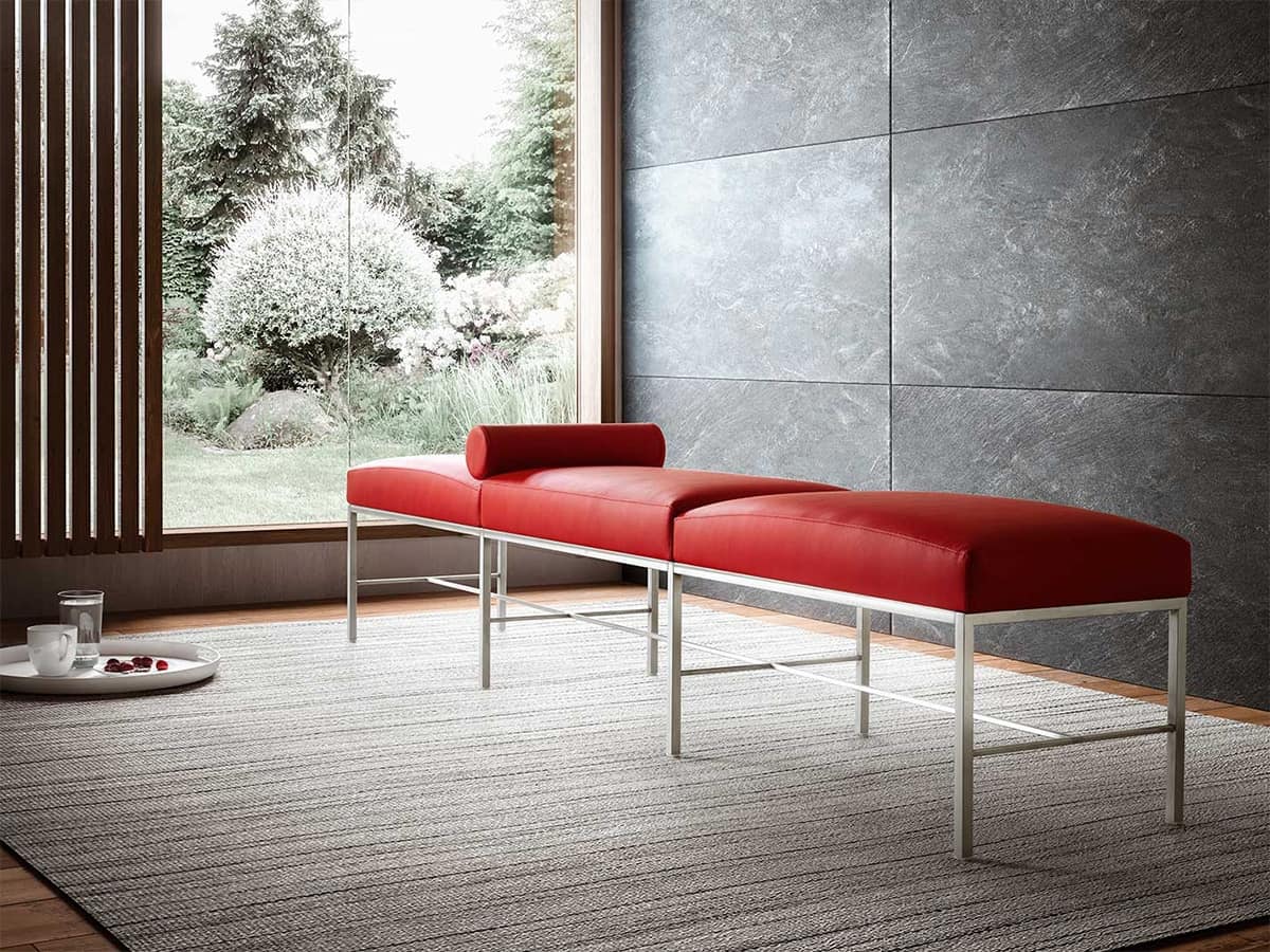 Paesaggio, Contemporary bench for waiting room, essential, metal base