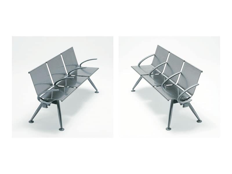 Ulisse inox, Contemporary Modular bench on steel satin beam