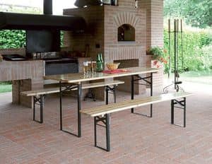 SetBirra, Benches and table in solid spruce with folding legs