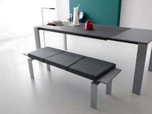 Panca 302/305, Aluminum bench with cushions in eco-leather, for reception