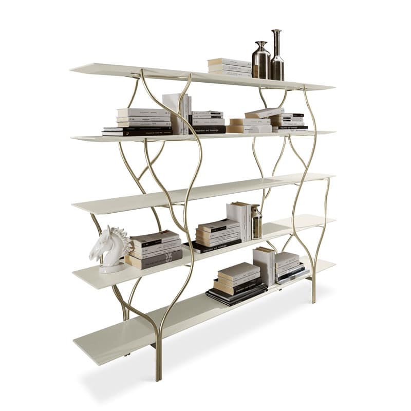 Albero bookcase, Bookshelf with curved frame in hand-polished metal