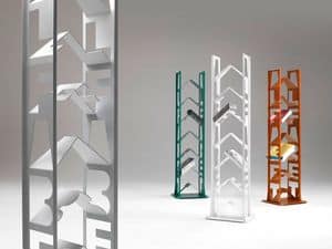 Alfabet, Bookcase in lacquered steel, adjustable feet, for modern houses