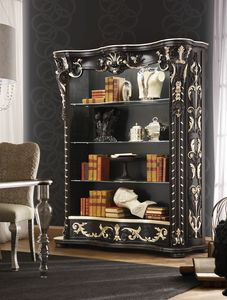 Art. LB 08030, Bookcase in lacquered wood, with decorative carving