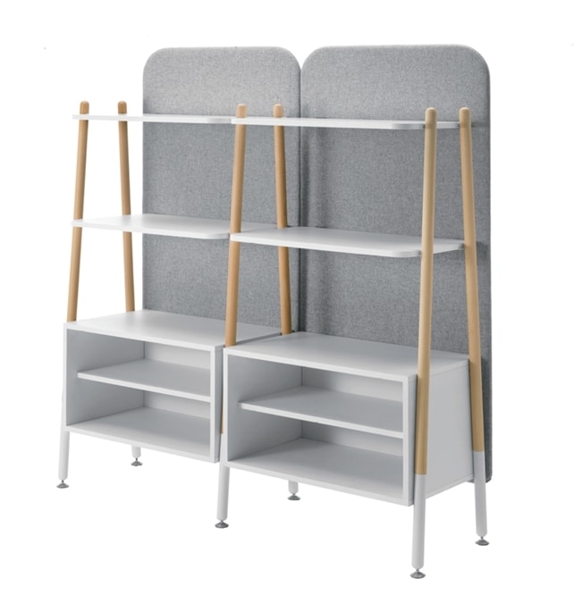 Blog, Modular bookcase, with containers and upholstered back