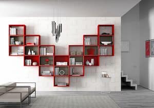 Bookcase AL 15, Hanging bookcase with outline boxes