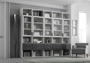 Bookcase AL 19, Bookcase with 5 transparent doors and 10 drawers