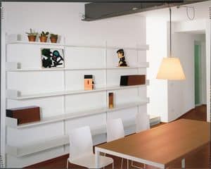 Elle System Living, Wall bookcase, modular, in lacquered metal, for livingroom