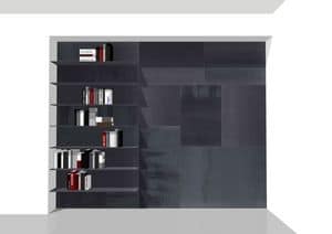 Freedom bookcase, Boiserie equipped with shelves, customizable metal bookcase
