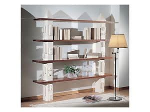 Gaia Bookcase, Modular bookcase made of stone, shelves in glass or wood