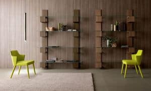 Infinity, Contemporary wooden bookcase with glass shelves stay