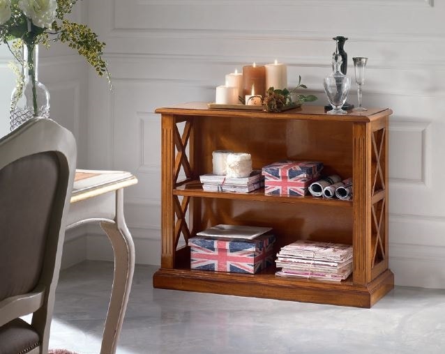 Inglese low bookcase, Low wooden bookcase