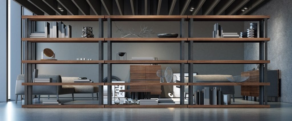 Modular bookcase with Eucalyptus shelves IDFdesign