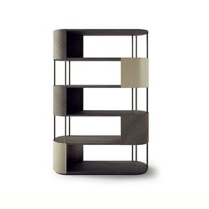LB52 Gae bookcase, Modular bookcase in wood, metal and leather