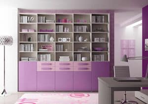 Bookcase AL 21, Modern bookcase with 5 doors and 6 drawers