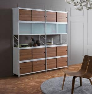 Socrate bookcase, Metal modular bookcase, for office and modern houses