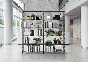 Socrate, Metal bookcase with tempered glass shelves