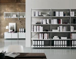Socrate home-office, Bookcase in metal and glass, various finishes