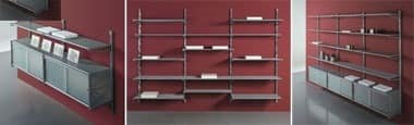 Socrate wall, Modular wall Bookcase, glass shelves, for office and home