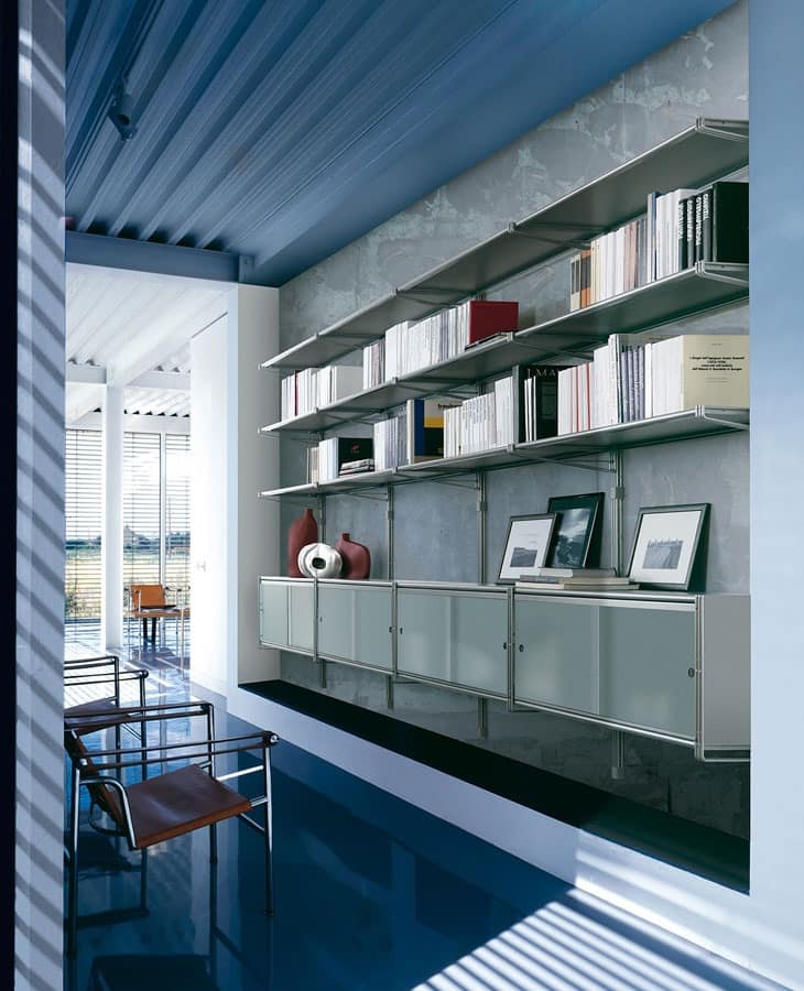Modular Wall Bookcase Glass Shelves, Office Wall Shelving