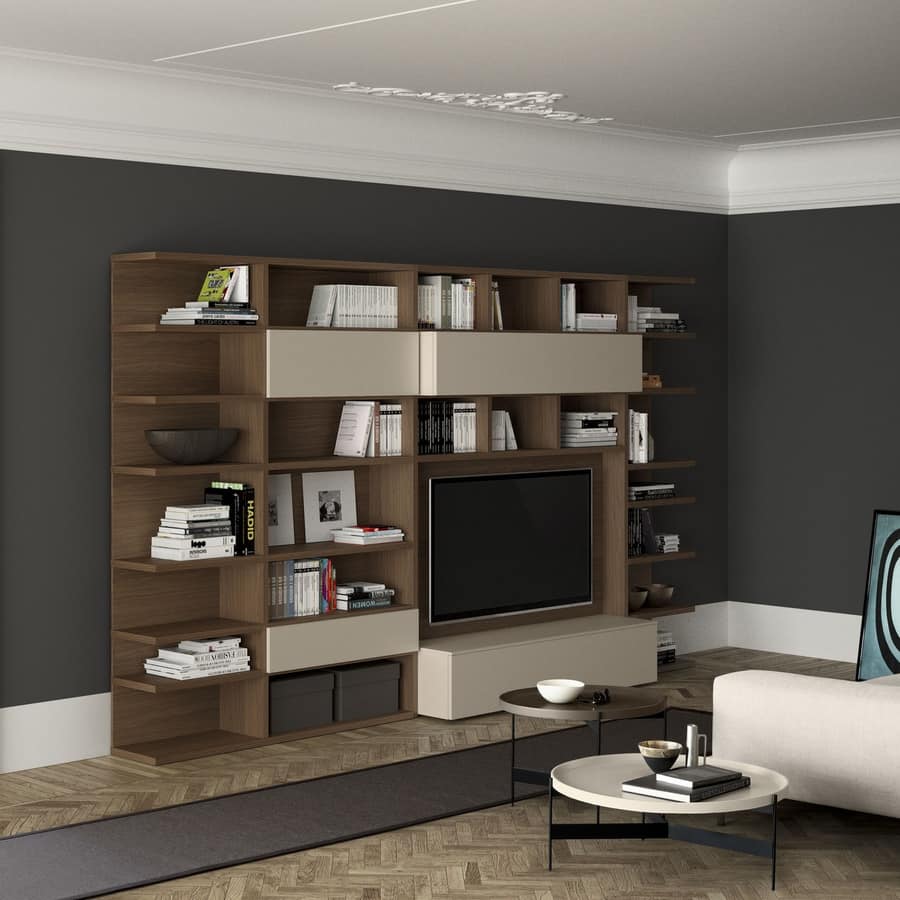 Modern Wooden Bookcase With Tv Space Idfdesign