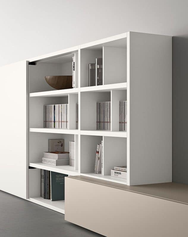 Spazioteca SP016, Modular bookcase with shelves and box containers
