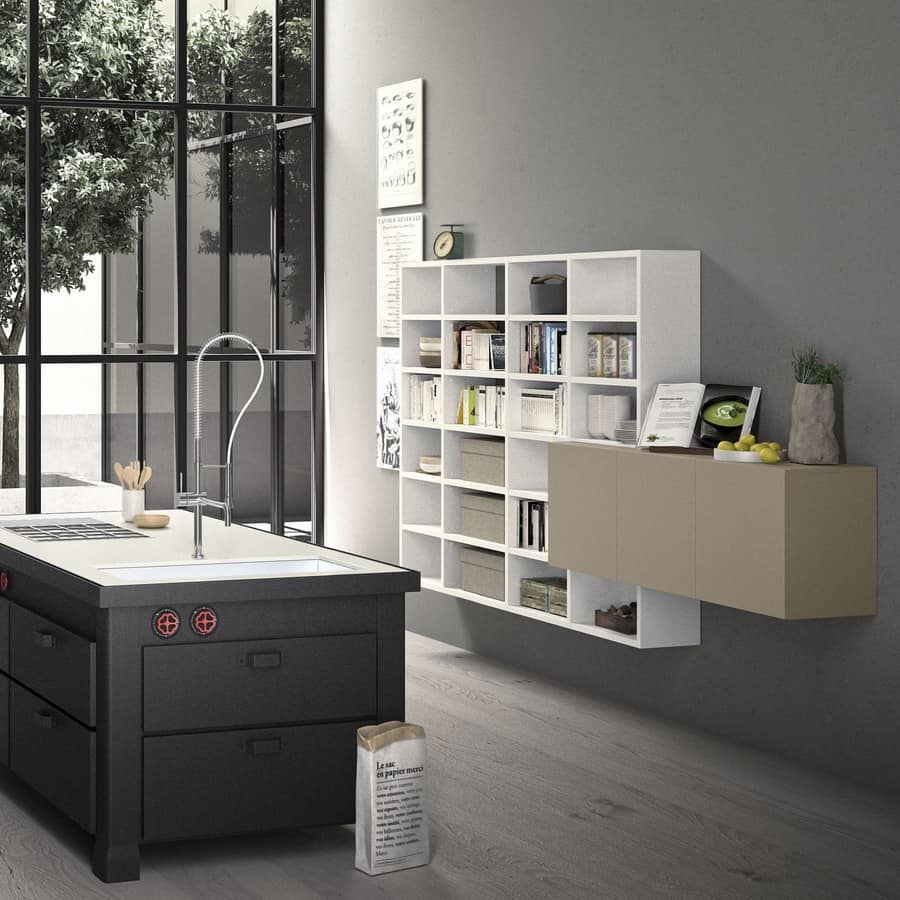 Spazioteca SP019, Modular bookcase in wood, made to measure, for office