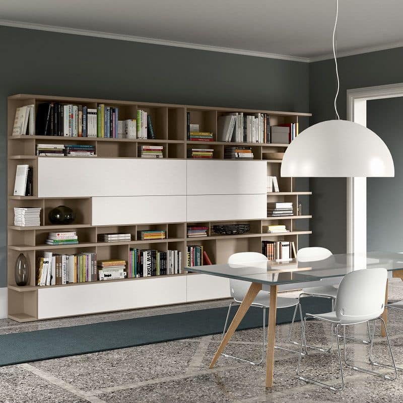 Spazioteca SP020, Modern modular bookcase in wood, customizable