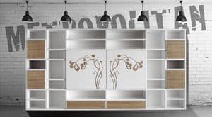 ST 60, Contemporary bookcase with sliding doors and floral decorations