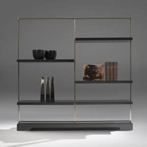 Tao bookcase 2, Library in steel and laminated, with glass shelves