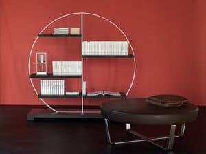 Tao bookcase 1, Steel and laminated library, with circular shape