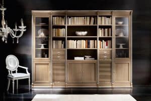 Victoria Art. 03.003, Modular library with oak cabinets and display cabinets