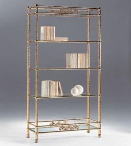 VIVALDI 1082, Brass bookcase with glass shelves, for living rooms