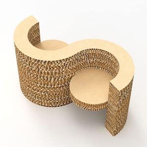 ESSE, Element with two seats with armrests, made of cardboard