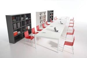 Italo comp.3, Table with metal frame and rectangular top, for meeting rooms