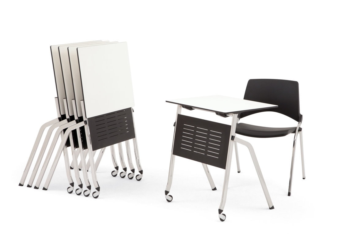 Pitagora, Table with folding top, stackable horizontally, for classroom and conference room