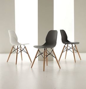 Art. 022 Shell Wood, Polypropylene chair with wooden legs