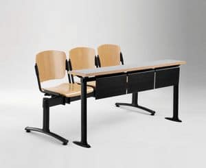 Cortina movable bench with school table, Bench with seats and backrests in plywood, for university