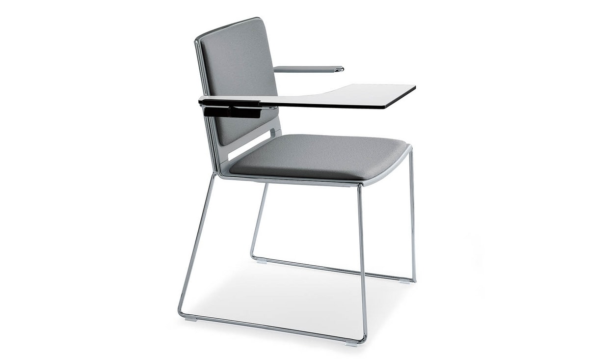 UF 170 / T, Stackable chair with armrests and writing tablet