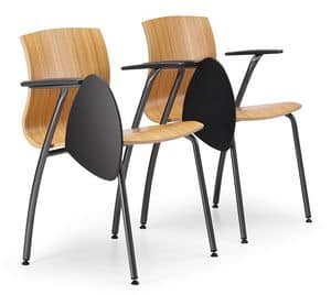 WEBWOOD 358 TDX, Chair in metal and plywood, with writing tablet