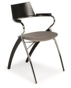 Anna, Chair in metal and wood, upholstered seat, fabric covering