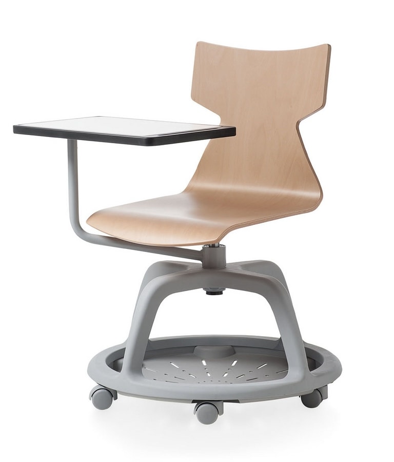 Kimbox Wood, Swivel chair with rotatable writing tablet