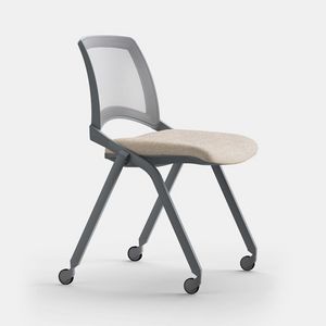 Opl M PT R, Chair on wheels with mesh backrest, stackable