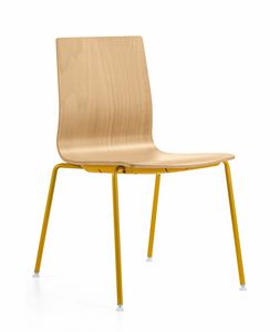 Q2 W, Stackable chair in metal, with wooden shell