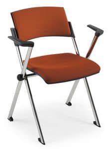 Comoda Soft 02, Stackable chair with armrests, in steel, for conference halls