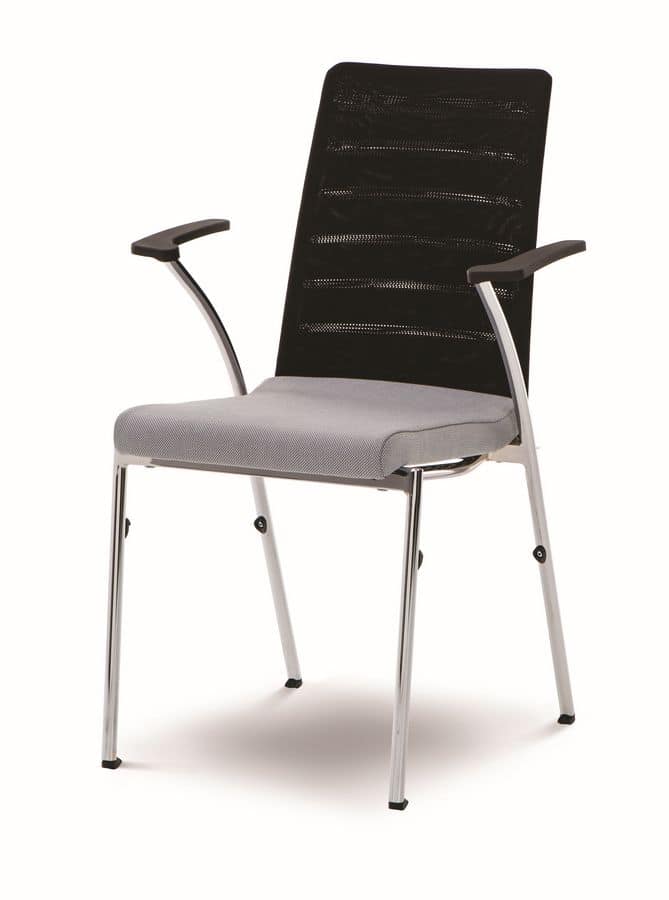 Evosa Congress 08/3A, Chair with chromed metal base, upholstered with polyurethane armrests, for conferences, meetings, banquets
