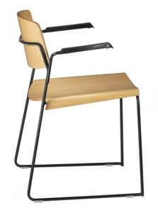 SIGMA 167, Chair with sled base, plywood seat, with armrests