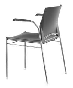 TREK 036, Stackable chair in metal and polymer, with arm covers